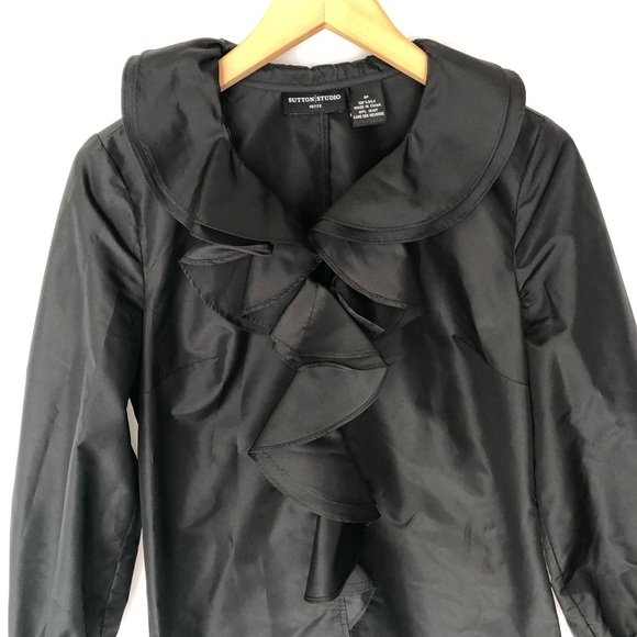 Sutton Studio Black Blouse Top Silk Ruffles SP - Picture 3 of 5